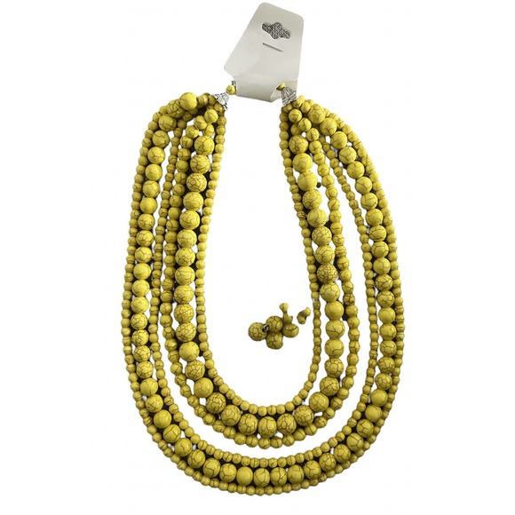 Women's Earrings Beaded Necklaces Dangle Set Yellow Howlite Beads 20" - Picture 1 of 4